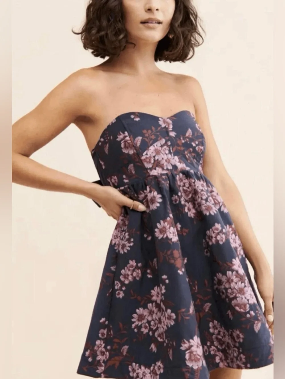 New Free People Matilda Mini Dress Strapless Floral Jacquard – Size XL